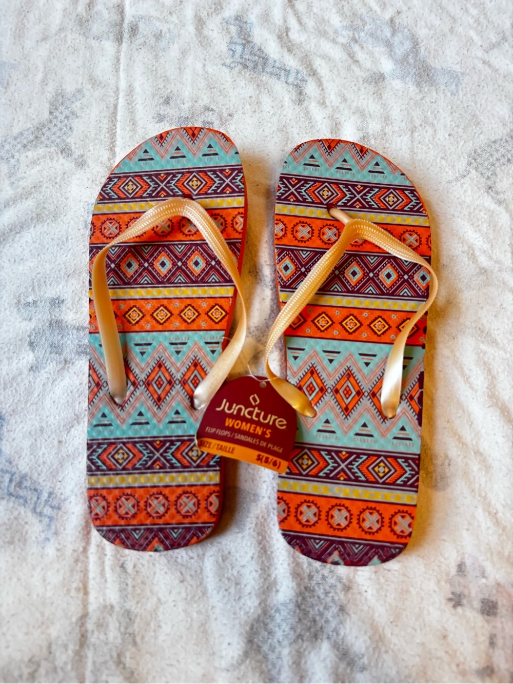 Juncture Women's Aztec Print Flip Flop - Orange & Teal